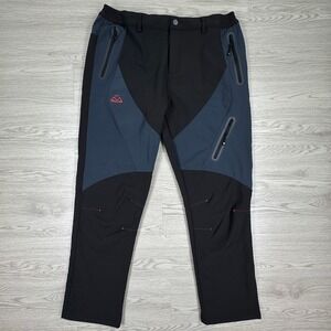 Outdoor Sports Mens Hiking Pants Fleece Lined Softshell Black Blue XL Zip Pocket